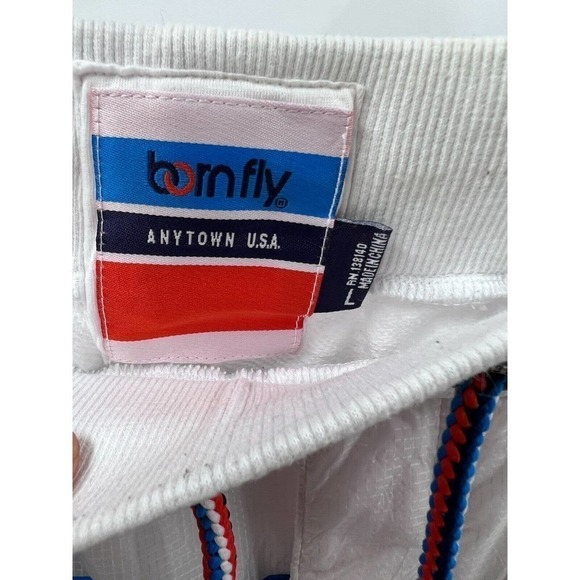 Born Fly Men's Large Anytown USA Multicolor Stripe White Track Pants Zip Pockets - Picture 3 of 6